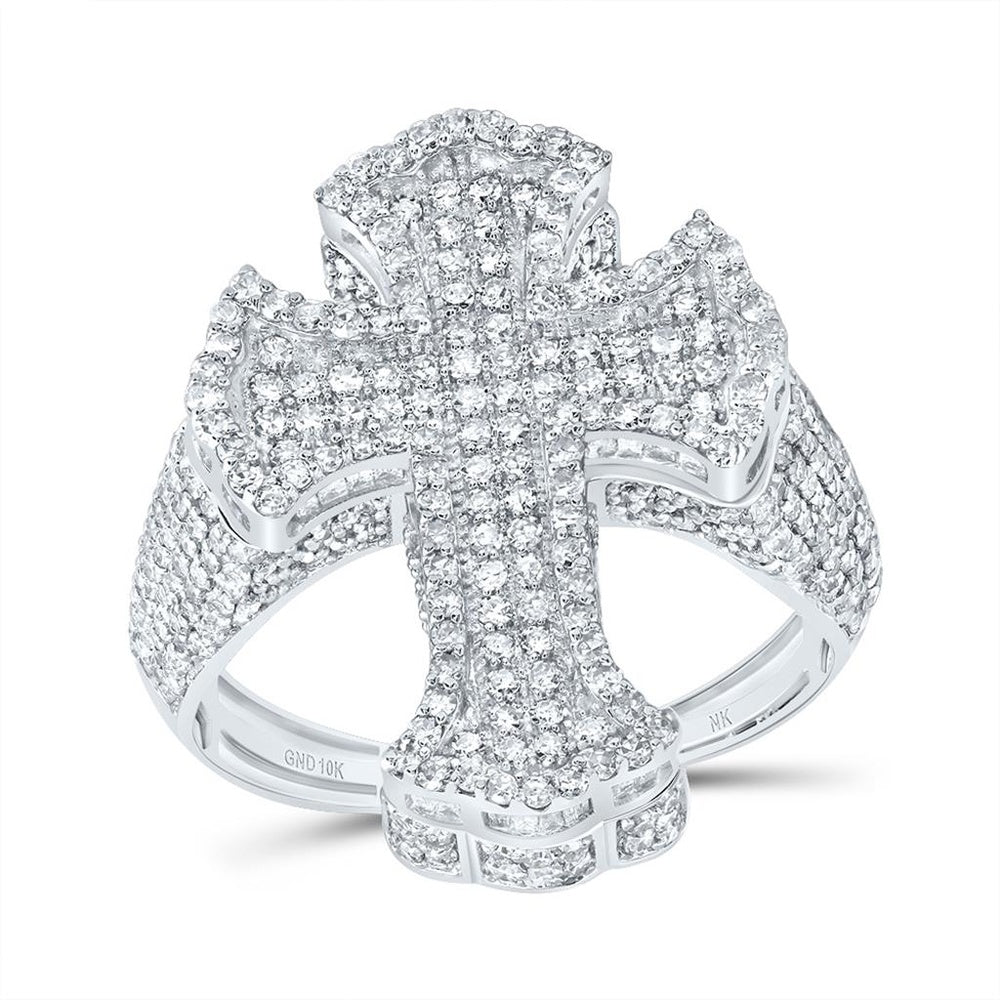 10K White Gold Diamond Cross Ring - 2 5/8 Carat Total Diamond Weight