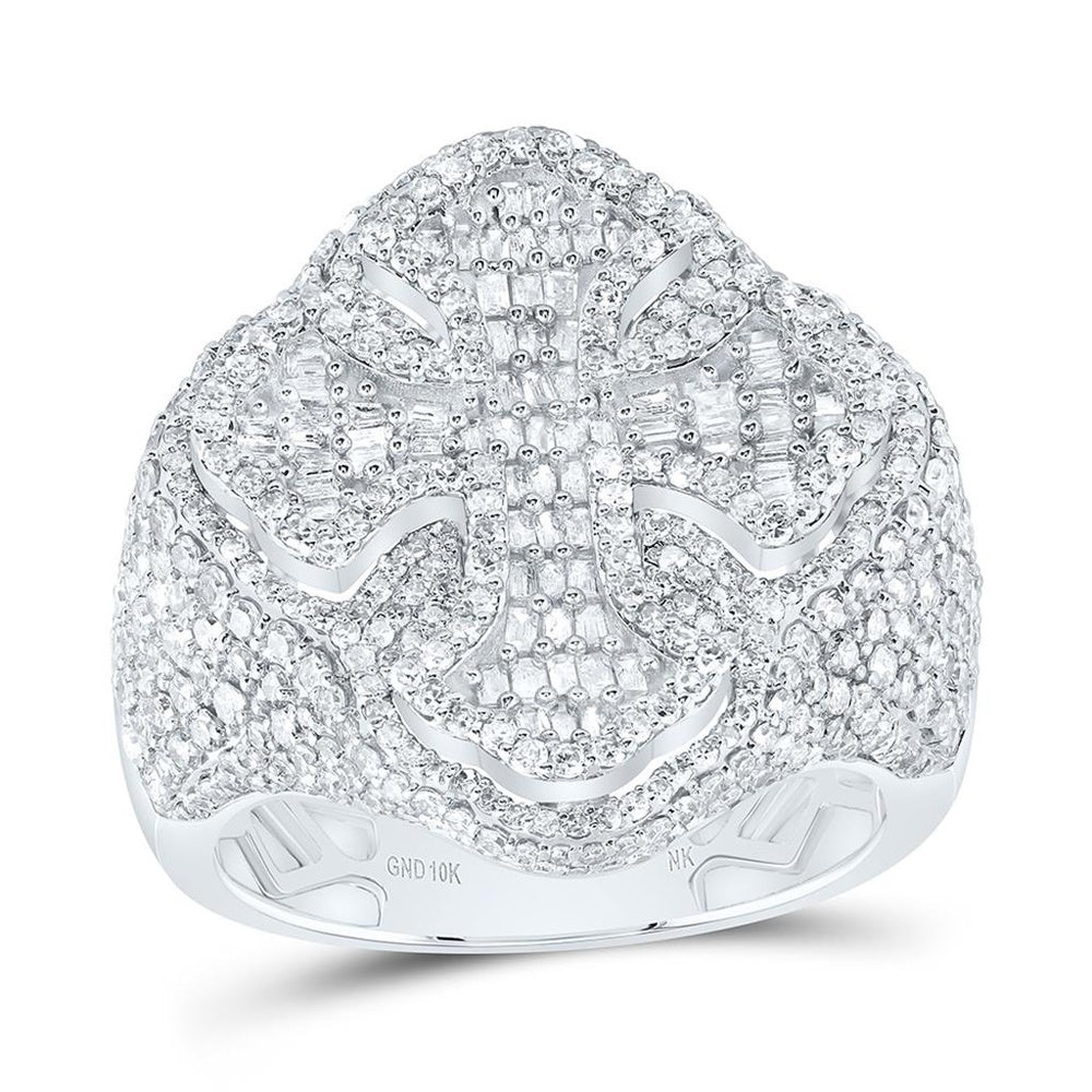 10K White Gold Diamond Cross Ring - 3 Carat Total Diamond Weight