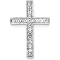 10K White Gold Diamond Cross Slide Pendant - Rhodium Plated with Sparkling Diamonds by Oro Pregiato
