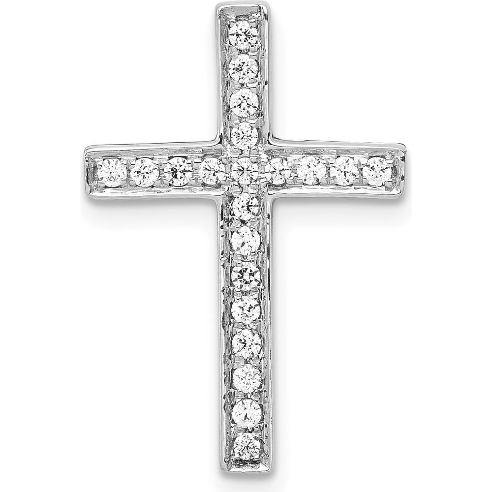10K White Gold Diamond Cross Slide Pendant - Rhodium Plated with Sparkling Diamonds by Oro Pregiato