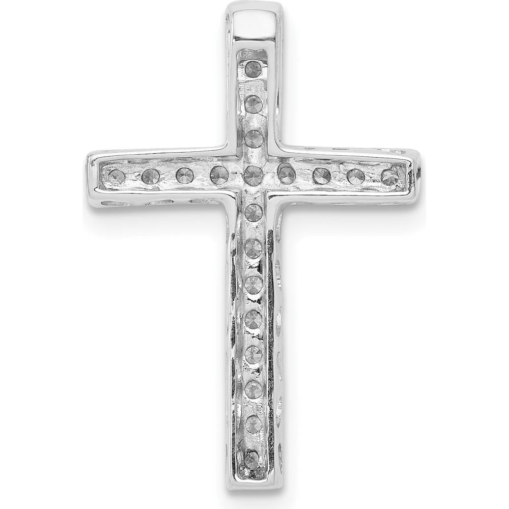 10K White Gold Diamond Cross Slide Pendant - Rhodium Plated with Sparkling Diamonds by Oro Pregiato