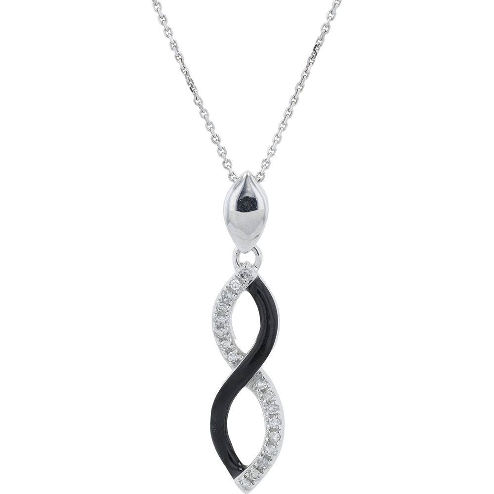 10K White Gold Diamond Crossover Pendant with Black Enamel - 0.05 Carat Total Diamond Weight