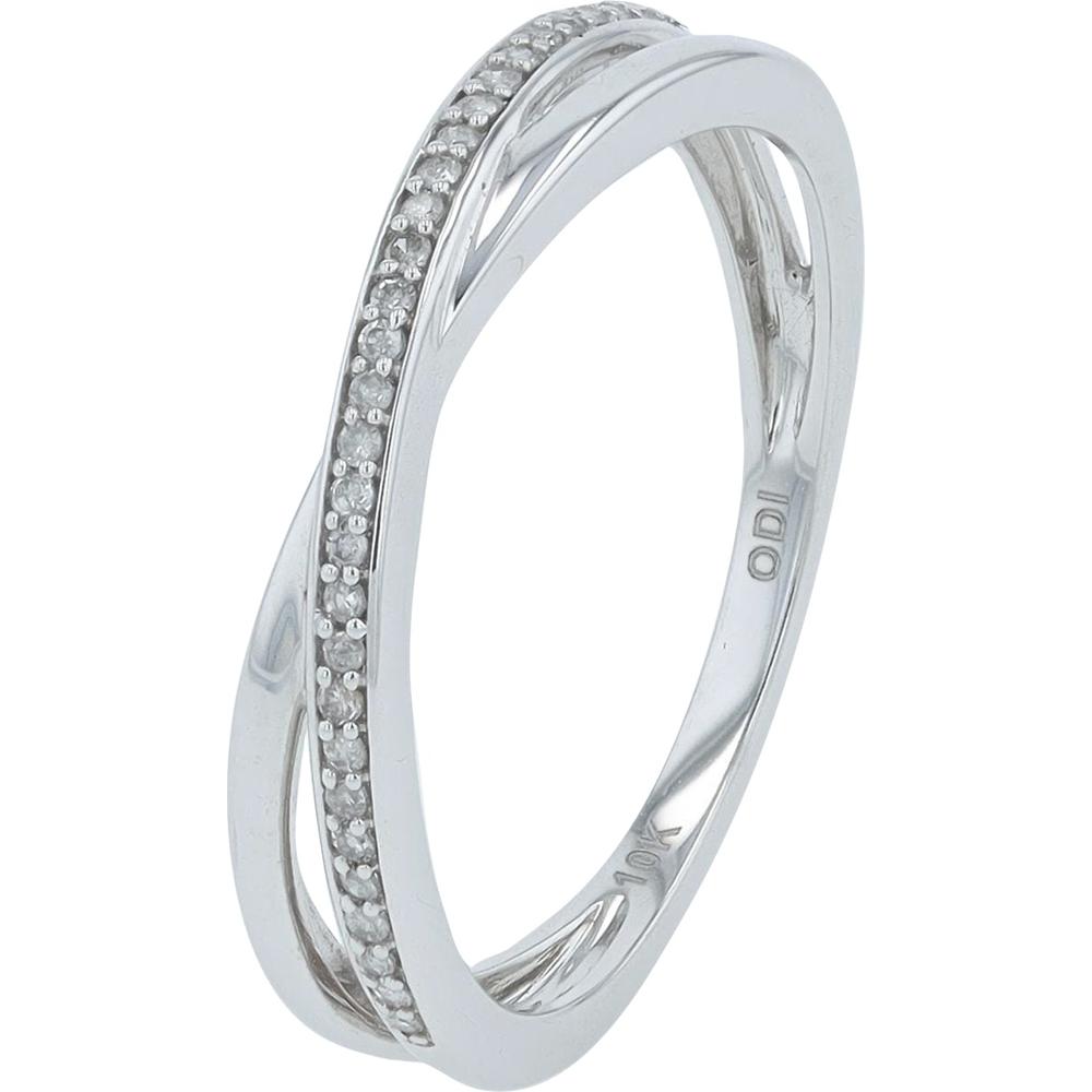 10K White Gold Diamond Crossover Ring with Pavé-Set Diamonds - 0.10 Carats Total Diamond Weight