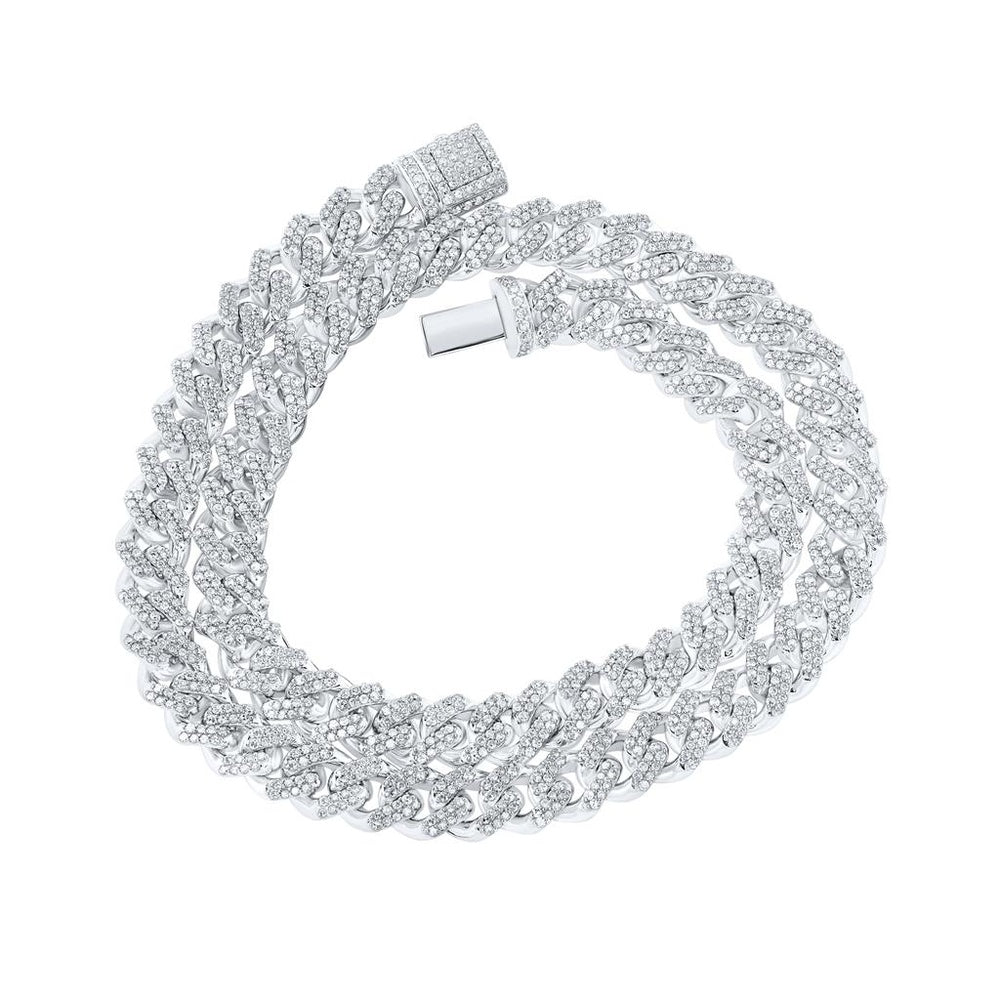 10K White Gold Diamond Cuban Link Necklace - 11 and 1/5 Carat Total Diamond Weight