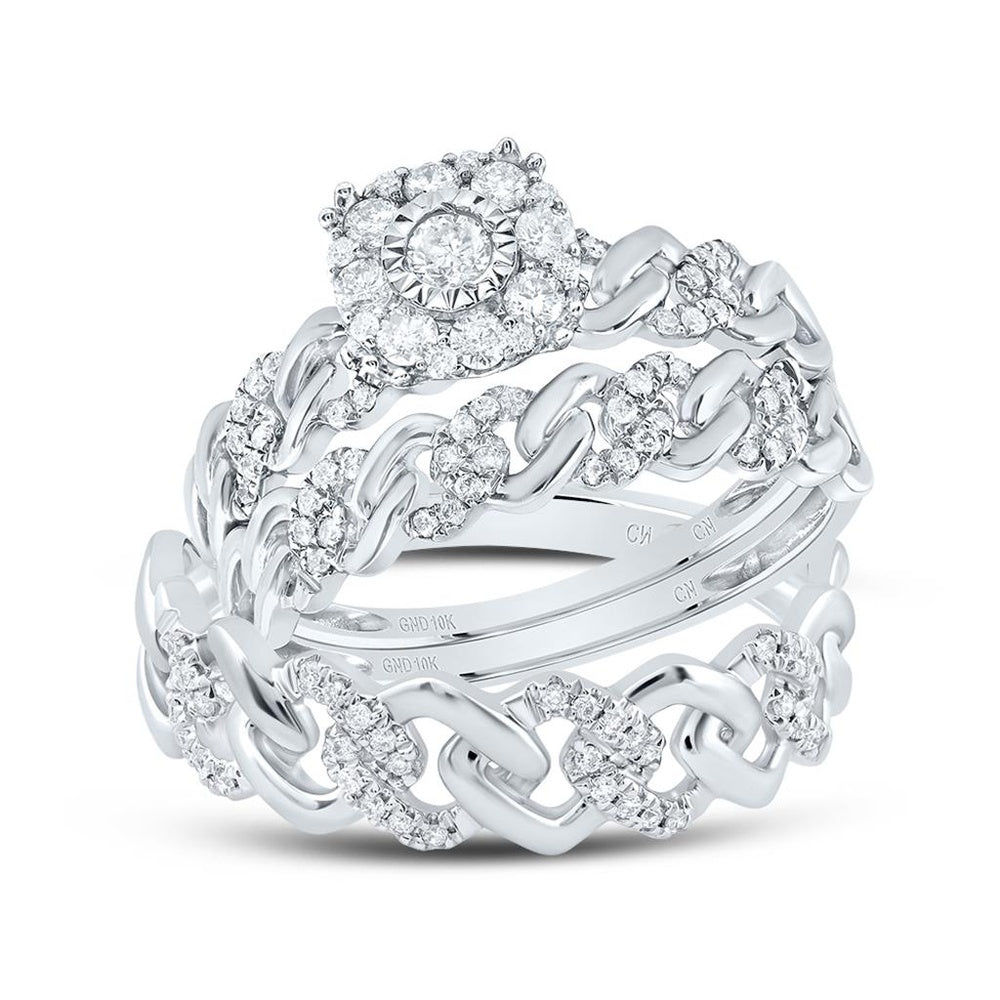 10K White Gold Diamond Cuban Link Ring - 1/2 Carat Total Diamond Weight