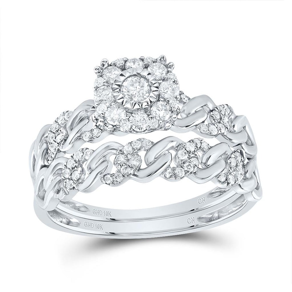 10K White Gold Diamond Cuban Link Ring - 1/2 Carat Total Diamond Weight
