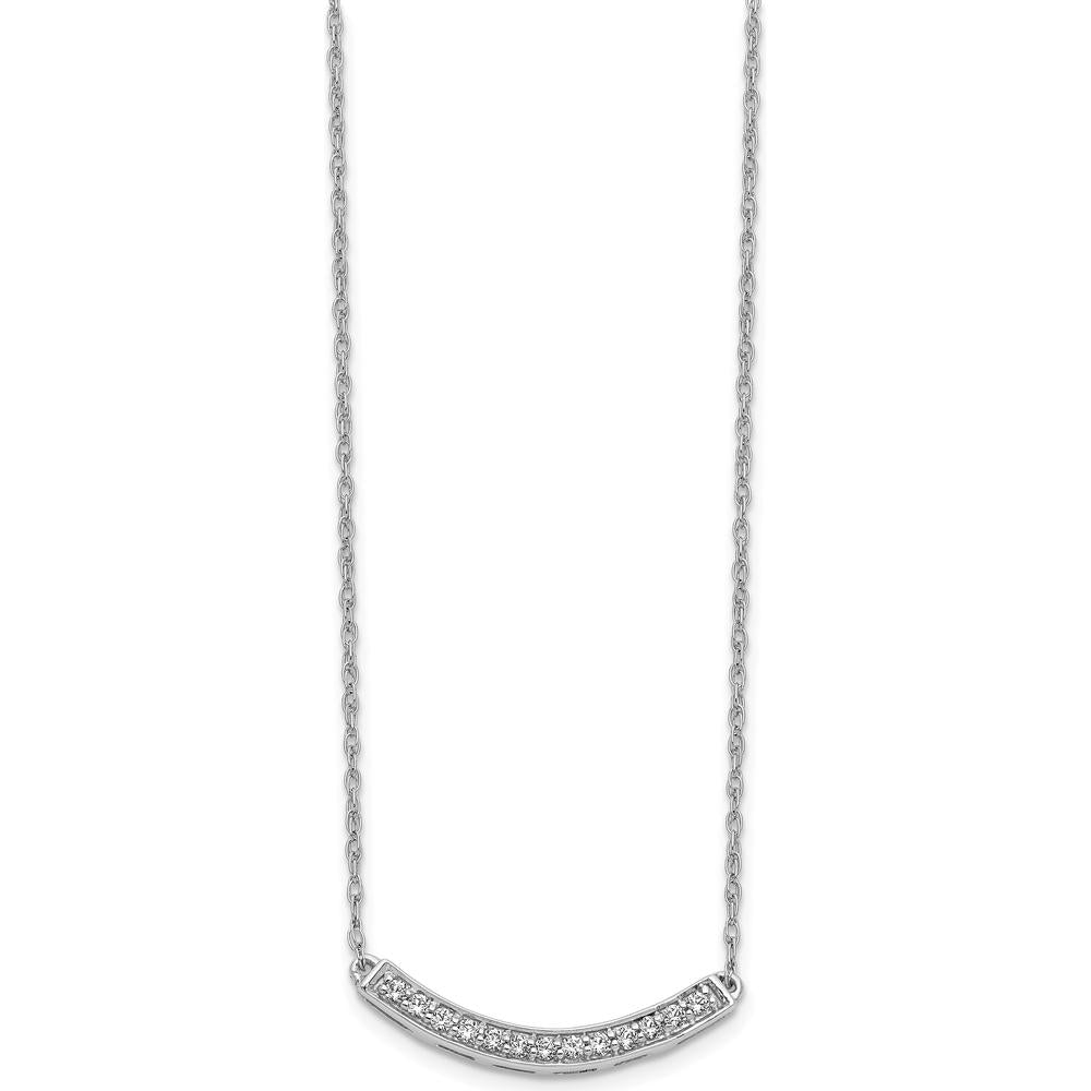 10K White Gold Diamond Curved Bar Pendant Necklace - 0.18 Carat Total Diamond Weight by Oro Pregiato
