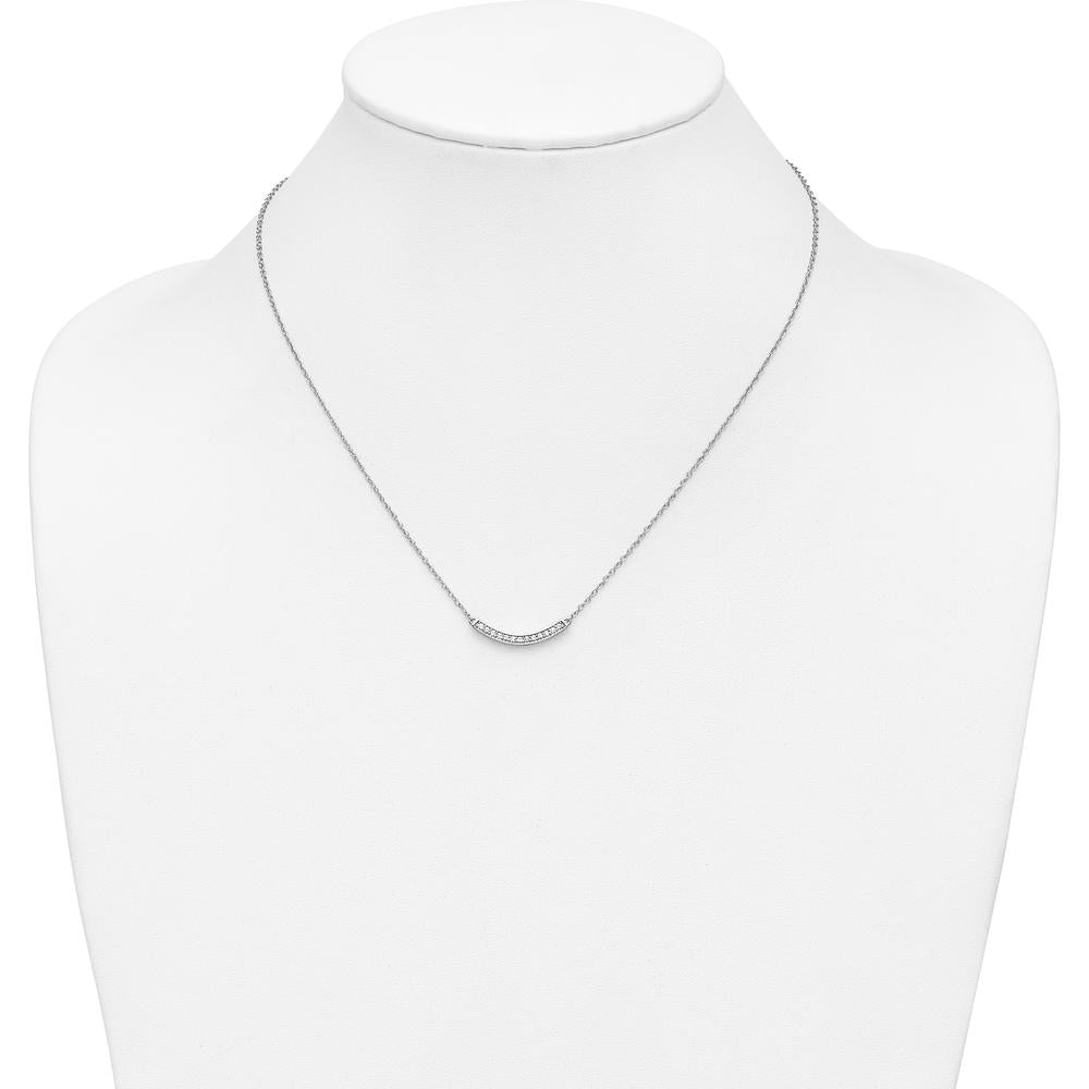 10K White Gold Diamond Curved Bar Pendant Necklace - 0.18 Carat Total Diamond Weight by Oro Pregiato