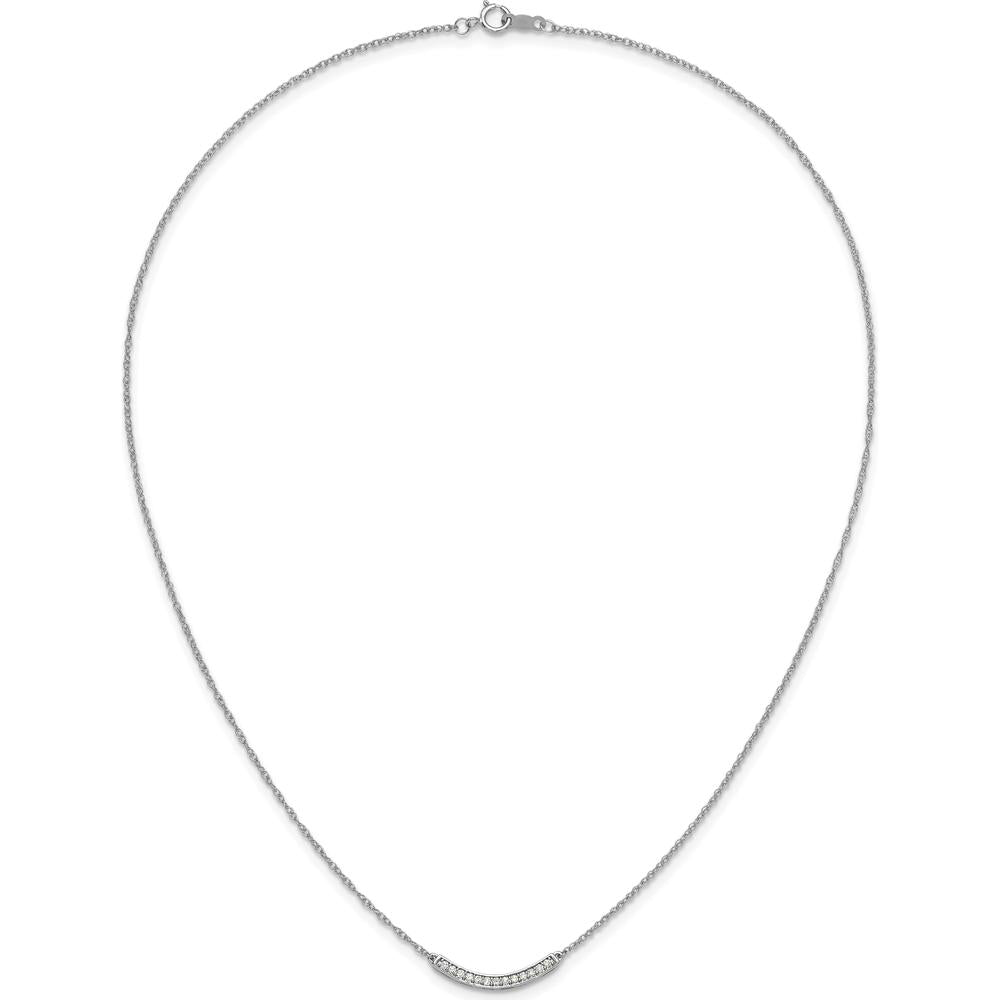 10K White Gold Diamond Curved Bar Pendant Necklace - 0.18 Carat Total Diamond Weight by Oro Pregiato
