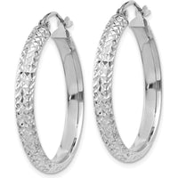 10K White Gold Diamond-cut 28mm Hollow Hoop Earrings with Rhodium Plating