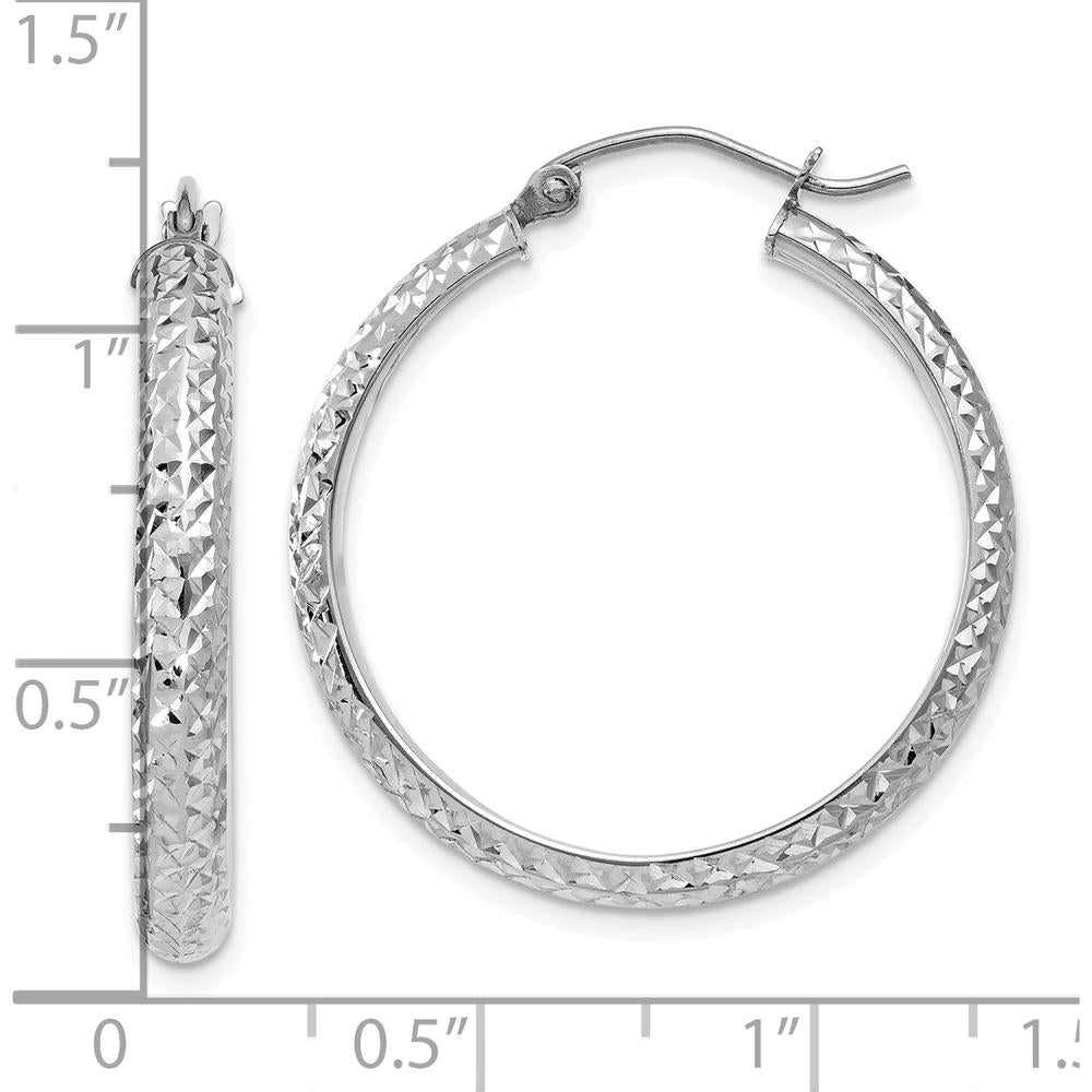10K White Gold Diamond-cut 28mm Hollow Hoop Earrings with Rhodium Plating