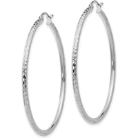 10K White Gold Diamond-Cut 2mm Round Tube Hoop Earrings - 45mm Length