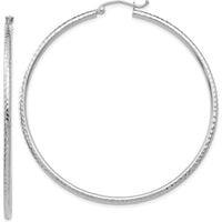 10K White Gold Diamond-Cut 2mm Round Tube Hoop Earrings - Polished Finish, Rhodium Plated