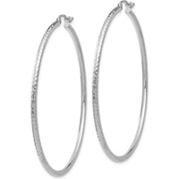 10K White Gold Diamond-Cut 2mm Round Tube Hoop Earrings - Polished Finish, Rhodium Plated