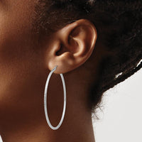 10K White Gold Diamond-Cut 2mm Round Tube Hoop Earrings - Polished Finish, Rhodium Plated