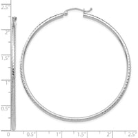 10K White Gold Diamond-Cut 2mm Round Tube Hoop Earrings - Polished Finish, Rhodium Plated
