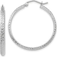 10K White Gold Diamond-cut 30mm Hollow Hoop Earrings - Polished Rhodium Finish