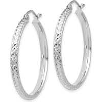 10K White Gold Diamond-cut 30mm Hollow Hoop Earrings - Polished Rhodium Finish