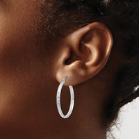 10K White Gold Diamond-cut 30mm Hollow Hoop Earrings - Polished Rhodium Finish