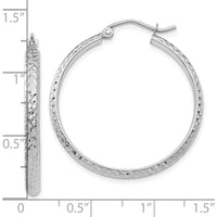 10K White Gold Diamond-cut 30mm Hollow Hoop Earrings - Polished Rhodium Finish