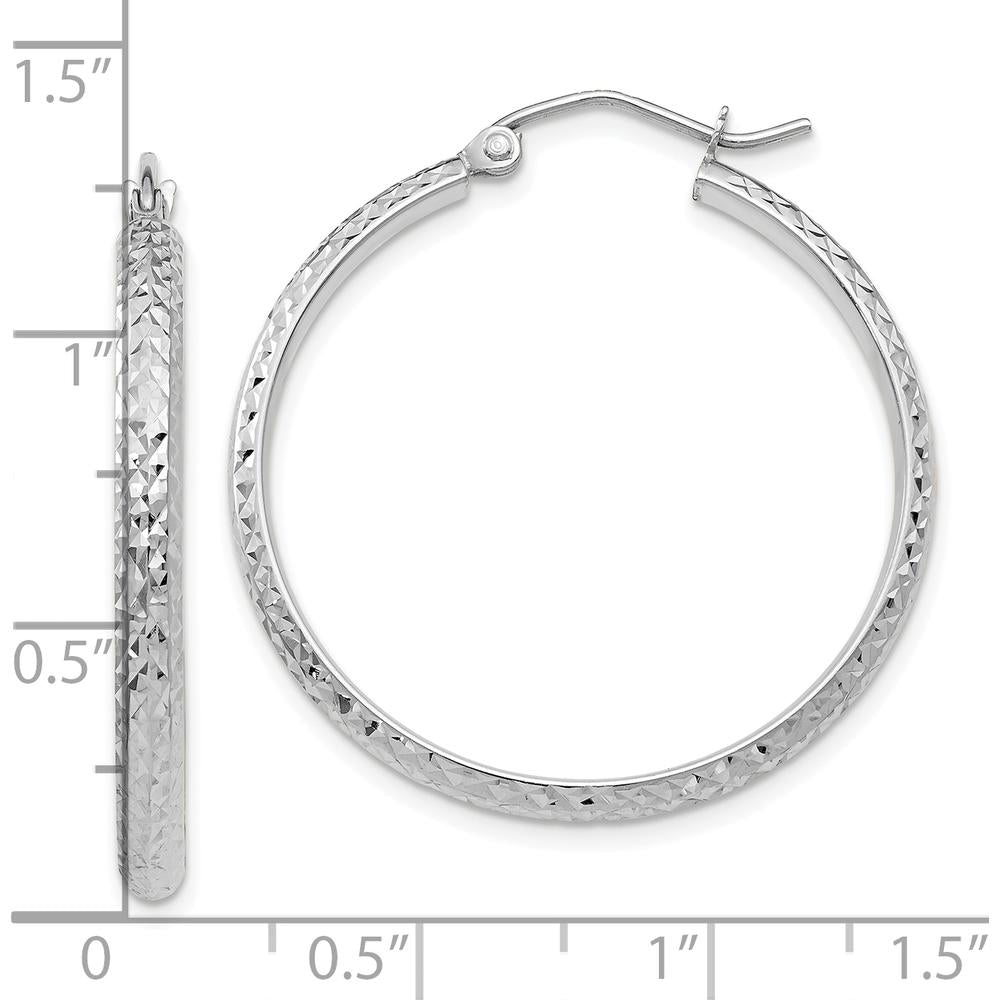 10K White Gold Diamond-cut 30mm Hollow Hoop Earrings - Polished Rhodium Finish