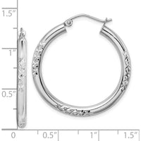 10K White Gold Diamond-Cut 3mm Hoop Earrings with Rhodium Plating - Polished Finish