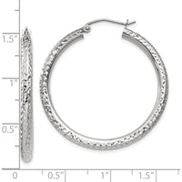 10K White Gold Diamond-Cut 3mm Large Hoop Earrings with Polished Rhodium Finish