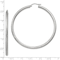 10K White Gold Diamond-Cut 3mm Round Hoop Earrings - 60mm Length
