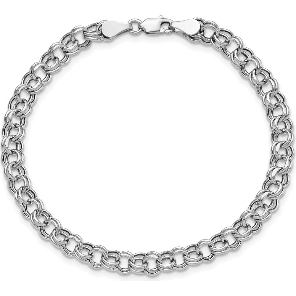 10K White Gold Diamond-Cut 5mm Double Link Charm Bracelet - 8.25" Length