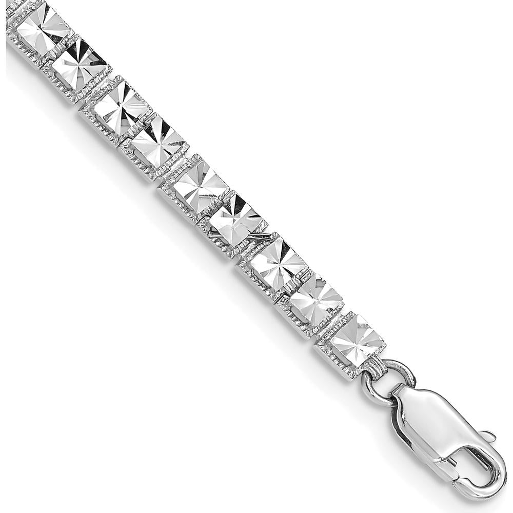 10K White Gold Diamond-Cut Bracelet with Lobster Clasp - 7.25" Length