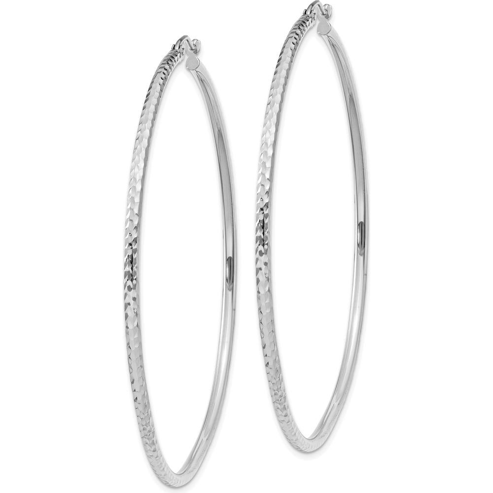 10K White Gold Diamond-Cut Large Hoop Earrings - 60mm Length