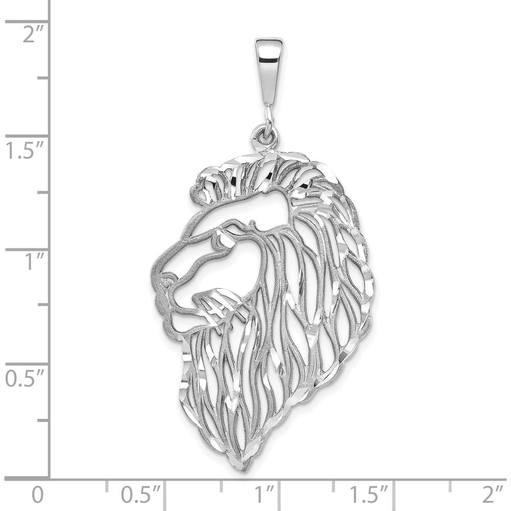 10K White Gold Diamond-Cut Lion's Head Pendant Charm - Solid Polished Finish