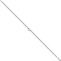 10K White Gold Diamond-Cut Open Heart 10" Rope Chain Anklet