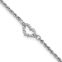 10K White Gold Diamond-Cut Open Heart and Rope Chain 9" Anklet