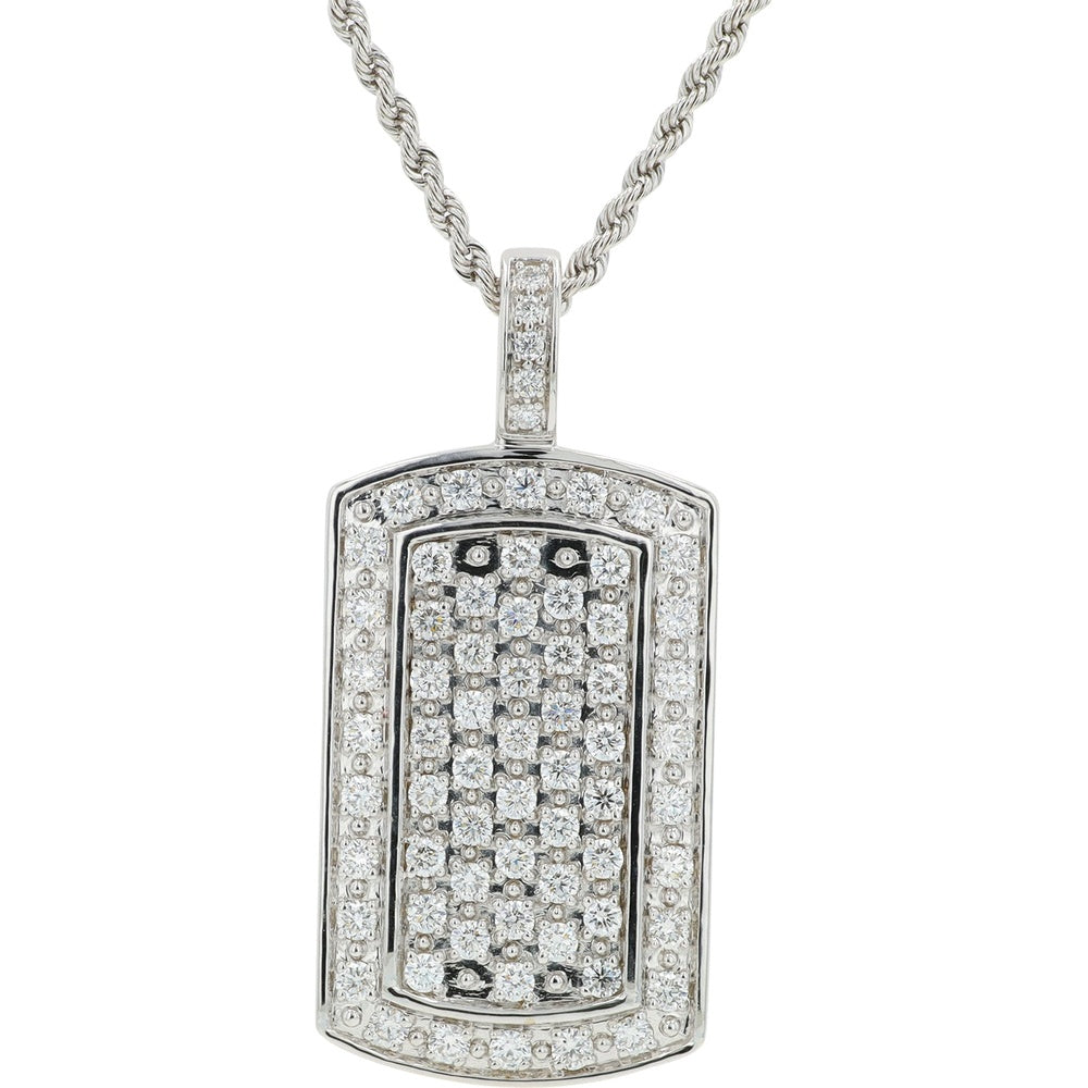 10K White Gold Diamond Dog Tag Pendant with Prong-Set Round Lab-Grown Diamonds - 2.00 Carat Total Diamond Weight