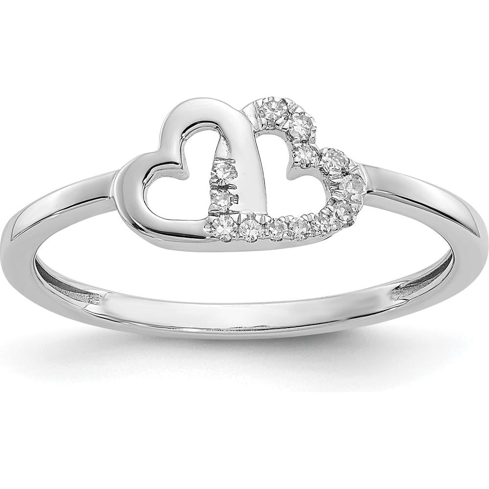 10K White Gold Diamond Double Heart Ring with Pave Set Diamonds - 0.10 Carat Total Diamond Weight by 0