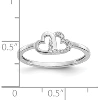 10K White Gold Diamond Double Heart Ring with Pave Set Diamonds - 0.10 Carat Total Diamond Weight by 0