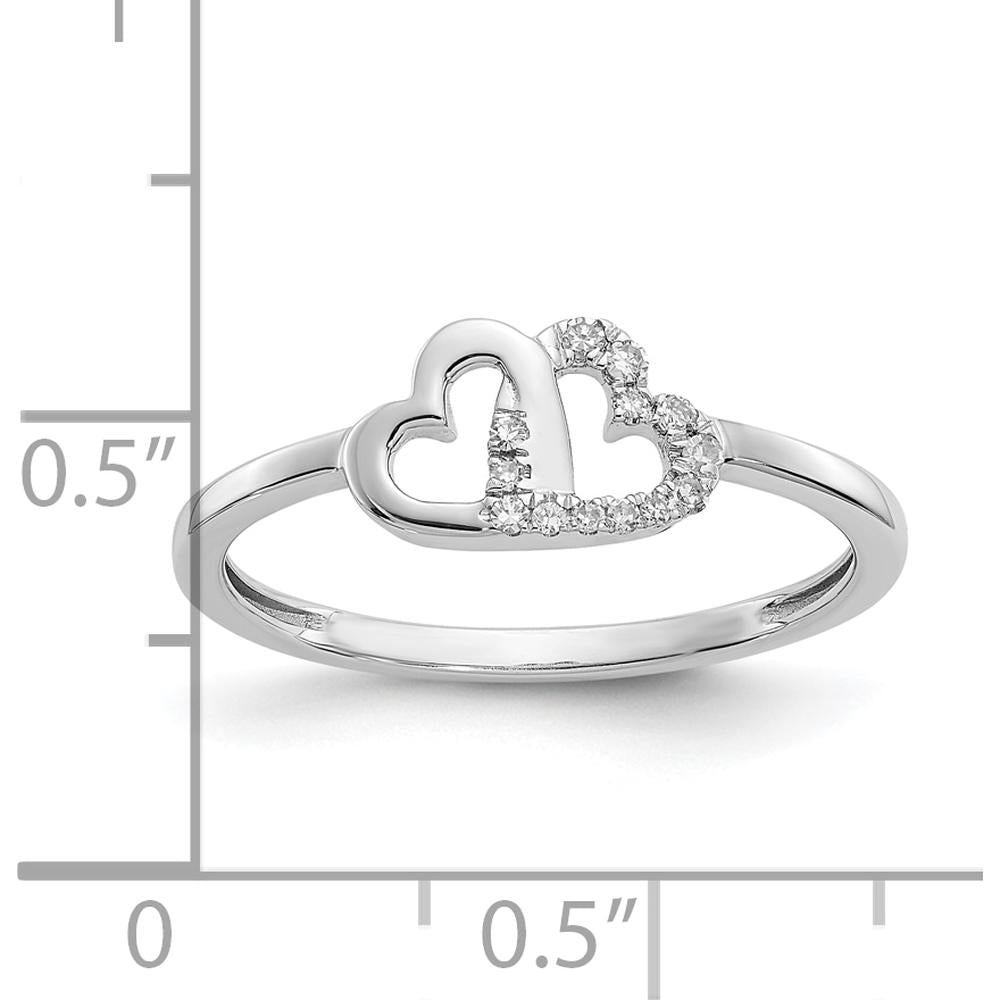 10K White Gold Diamond Double Heart Ring with Pave Set Diamonds - 0.10 Carat Total Diamond Weight by 0