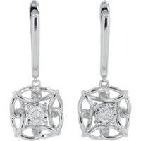 10K White Gold Diamond Drop Earrings with Prong Set Round Diamonds - 0.16 Carat Total Diamond Weight