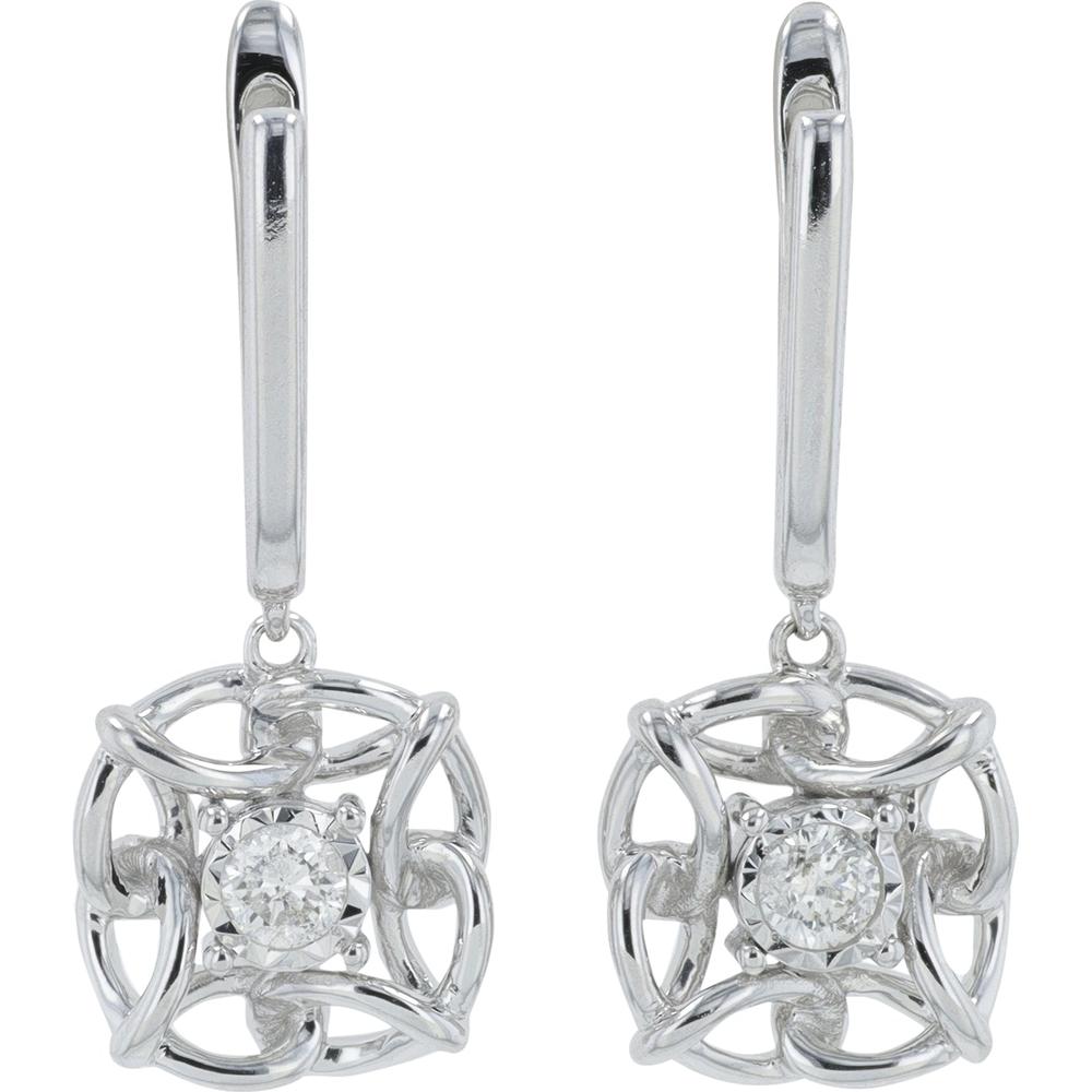 10K White Gold Diamond Drop Earrings with Prong Set Round Diamonds - 0.16 Carat Total Diamond Weight