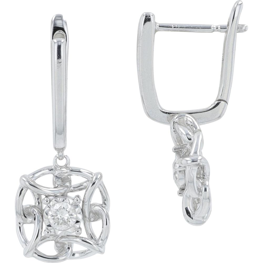 10K White Gold Diamond Drop Earrings with Prong Set Round Diamonds - 0.16 Carat Total Diamond Weight