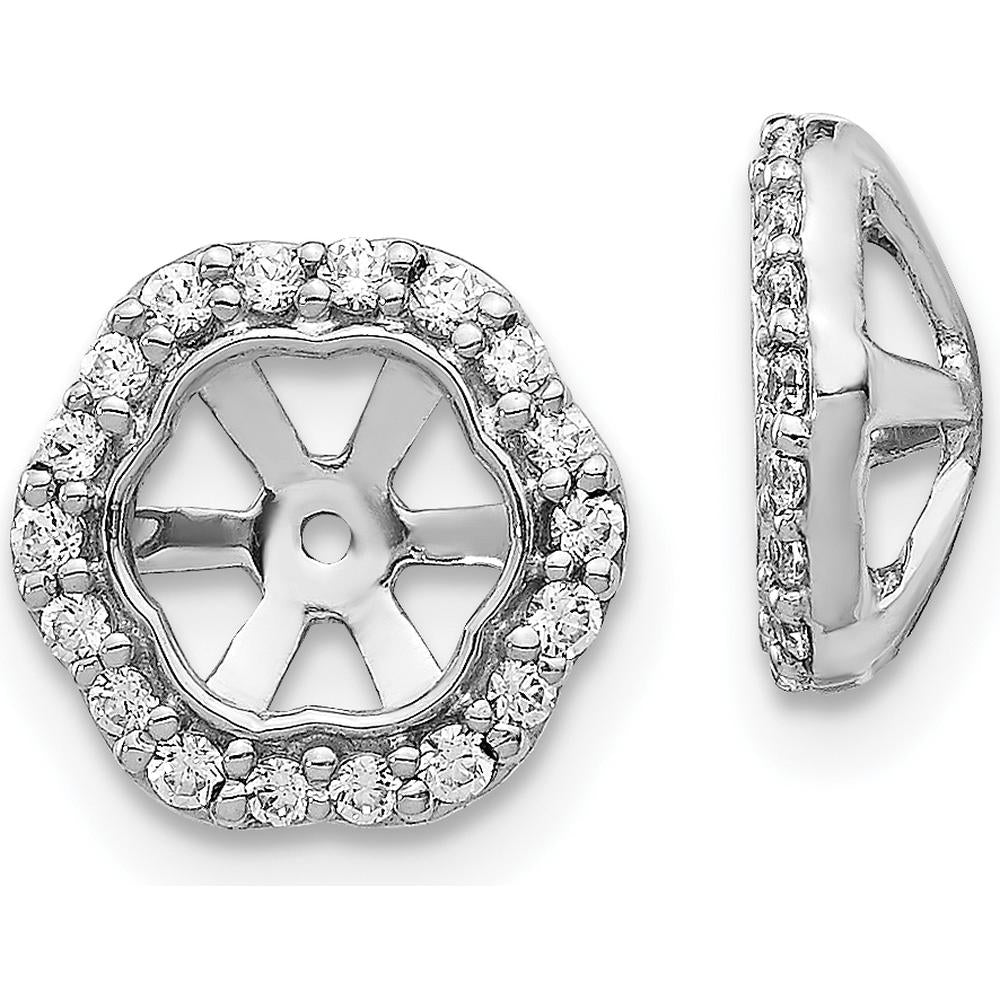 10K White Gold Diamond Earring Jackets with Rhodium Plating and Cluster Diamond Halo - 0.50 Carats Total Diamond Weight by Oro Pregiato