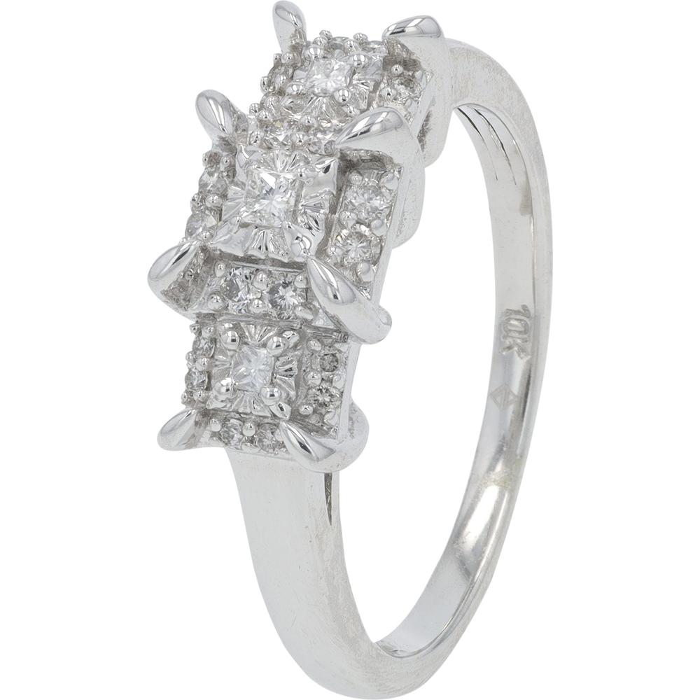 10K White Gold Diamond Engagement Ring with 0.50 Carat Total Square - Cut Halo Diamonds