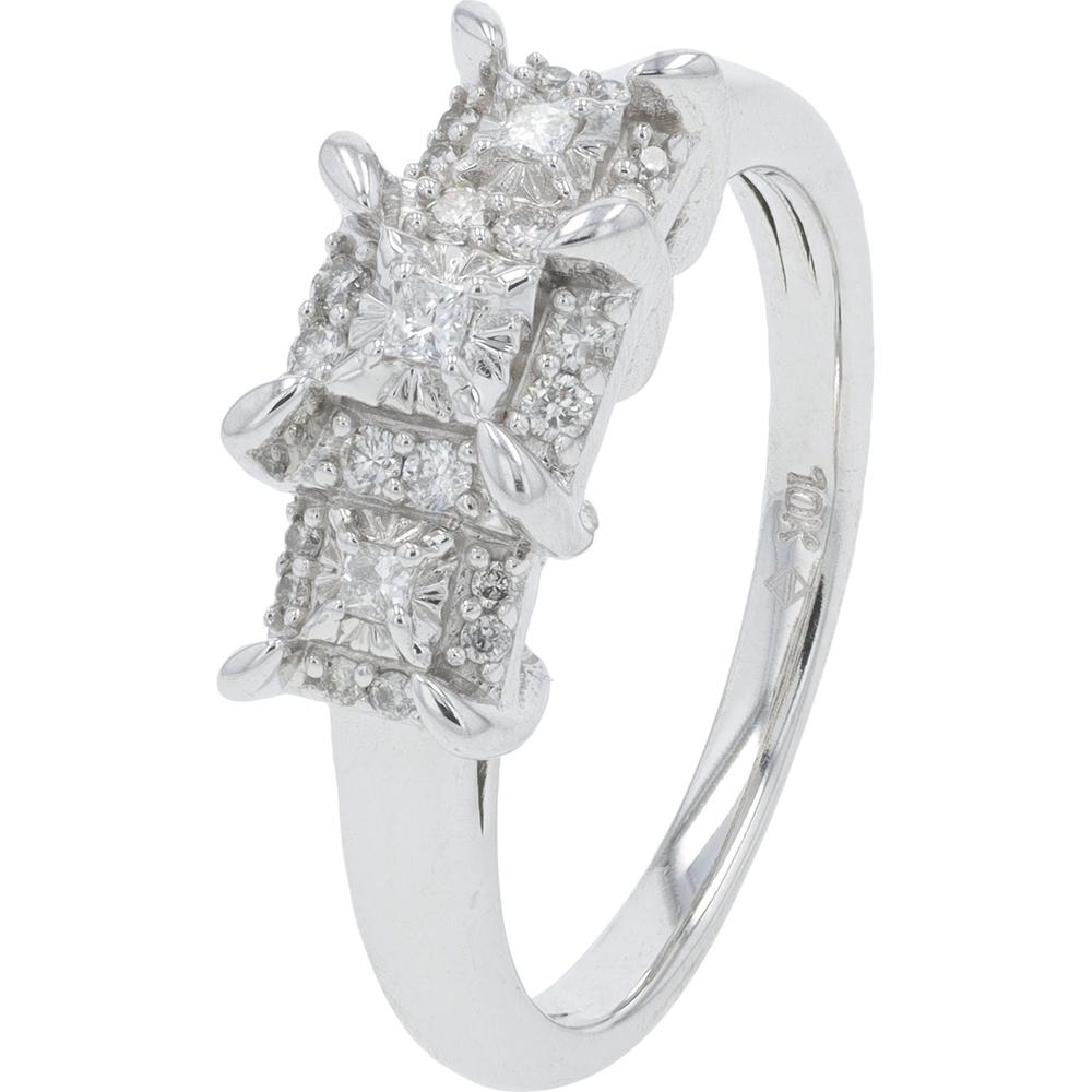 10K White Gold Diamond Engagement Ring with Princess Cut Diamonds - 0.25 Carat Total Diamond Weight