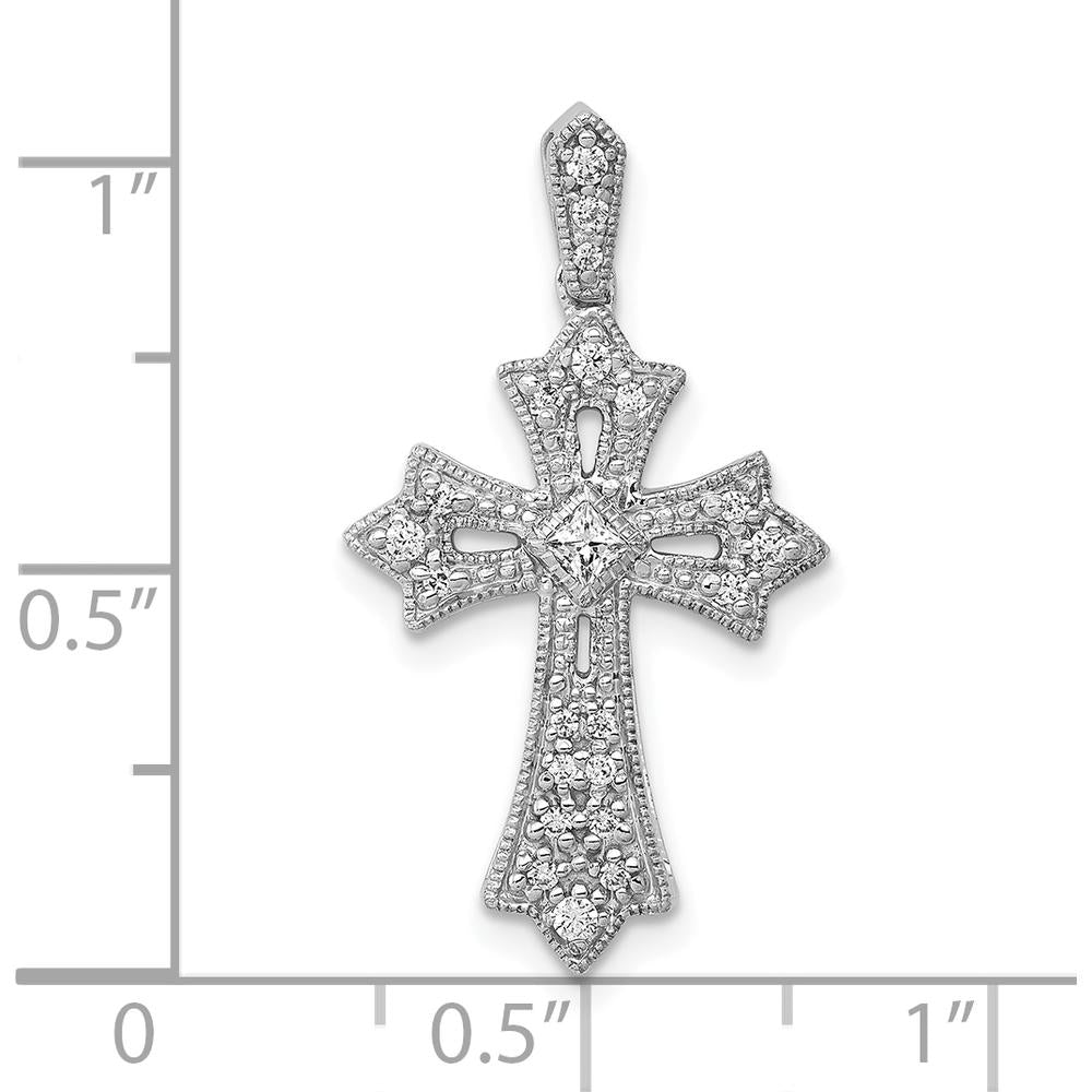 10K White Gold Diamond Fleur de Lis Cross Pendant - 1/6 Carat Total Diamond Weight by Oro Pregiato
