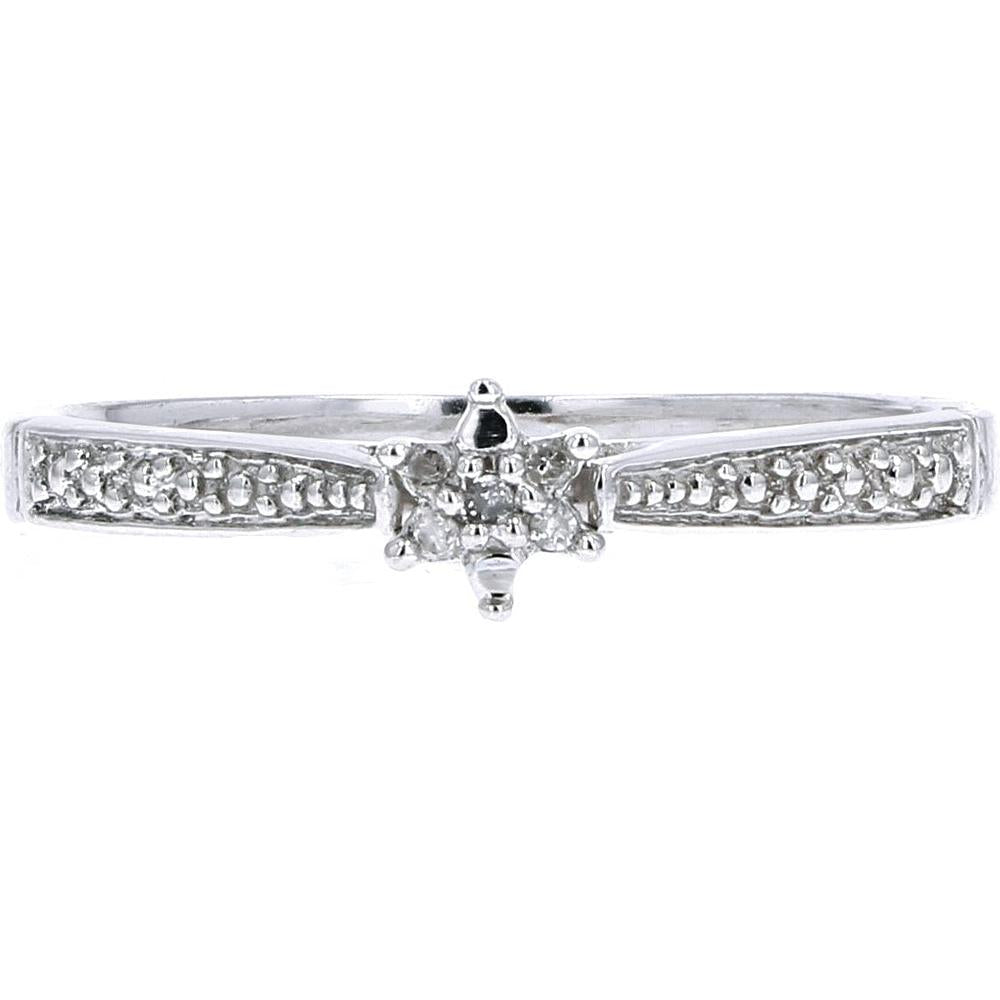 10K White Gold Diamond Floral Cluster Ring with 0.02 Carats Total Diamond Weight