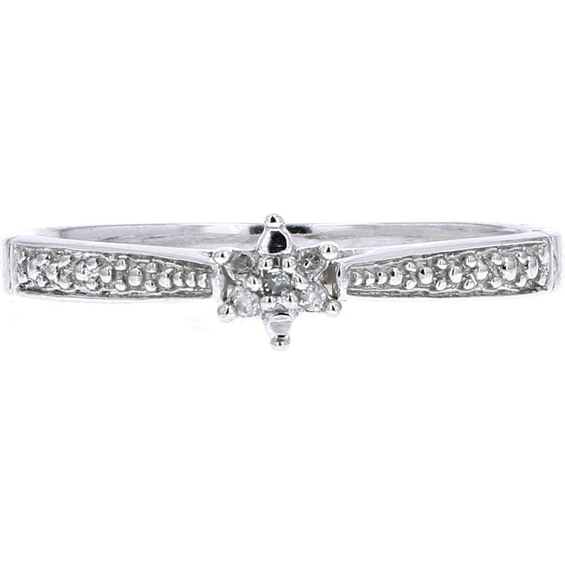 10K White Gold Diamond Floral Cluster Ring with 0.02 Carats Total Diamond Weight