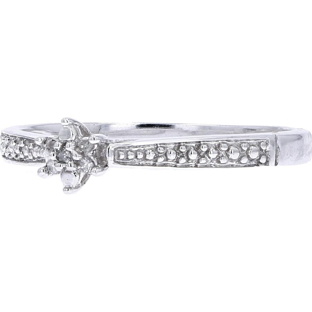 10K White Gold Diamond Floral Cluster Ring with 0.02 Carats Total Diamond Weight