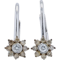 10K White Gold Diamond Floral Lever-Back Earrings with Bezel Set Center and Prong Accents - 0.25 Carat Total Diamond Weight