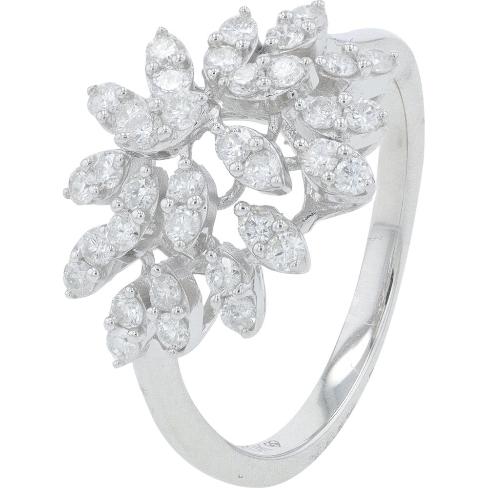 10K White Gold Diamond Floral Ring with Pear - Shaped Diamonds - 0.60 Carat Total Diamond Weight